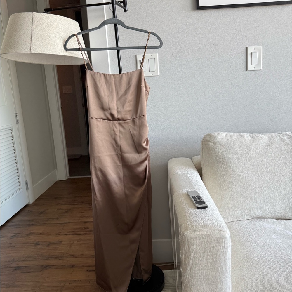 Elegant Zara Brown Satin Slip Dress